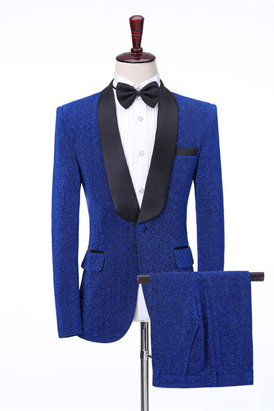 Shiny Slim Fit Kameron Royal Blue Shawl Lapel Wedding Men's Suits