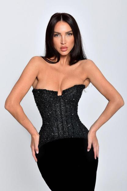 Black Strapless Sleeveless Long Mermaid Formal Dress With Sequins