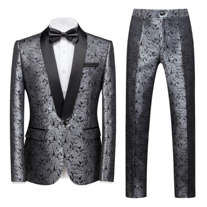 Unique Silver Shawl Lapel Jacquard One-Button Wedding Suit for Men