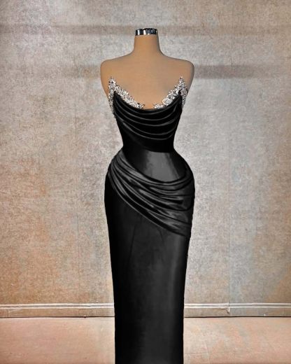 Chic Strapless Sleeveless Long Formal Dress With Beading Pleated
