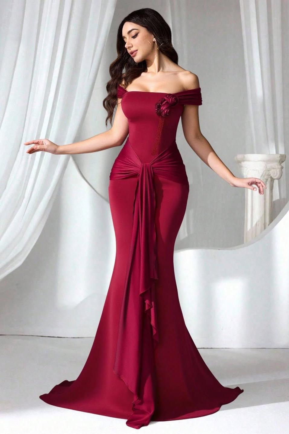 Off the Shoulder Sleeveless Long Mermaid Formal Dress With Pleated