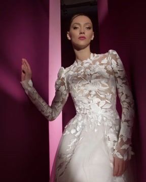 Gorgeous Floor-Length Long A-Line High Neck Wedding Dress with Appliques