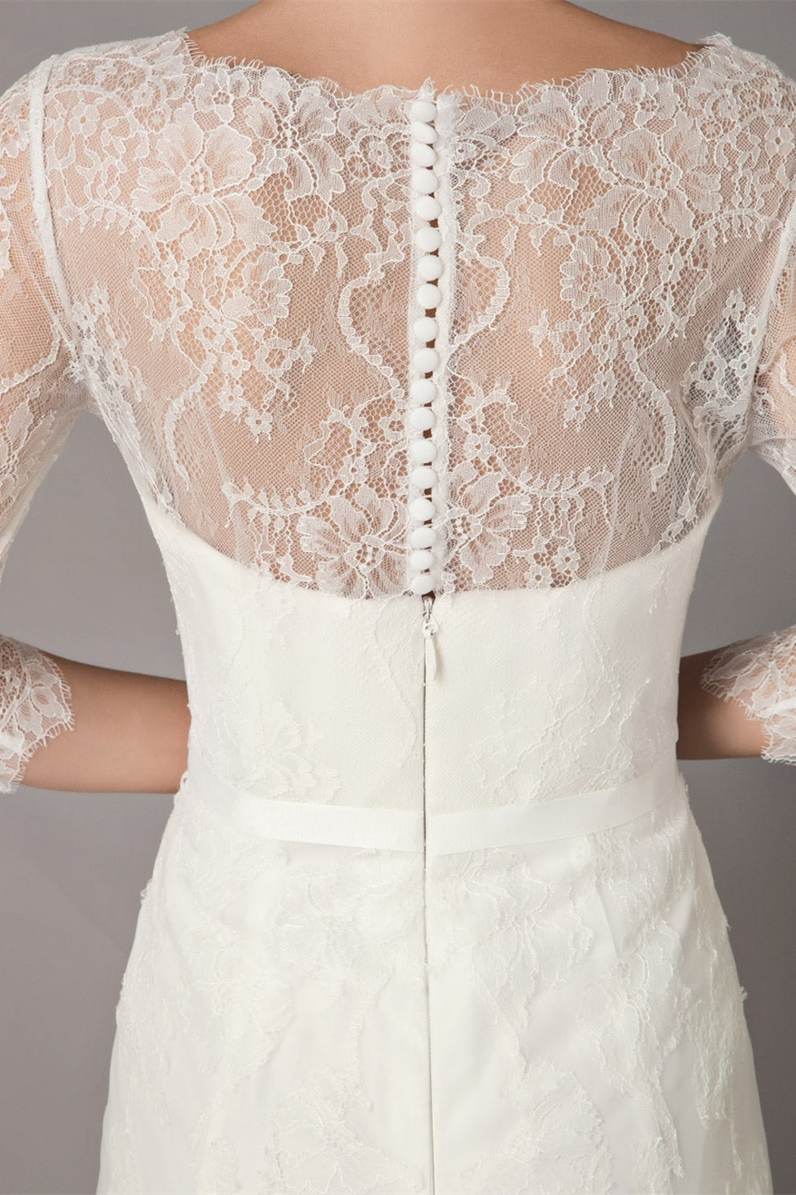 Lace Beach Half-Sleeves Wedding Dress