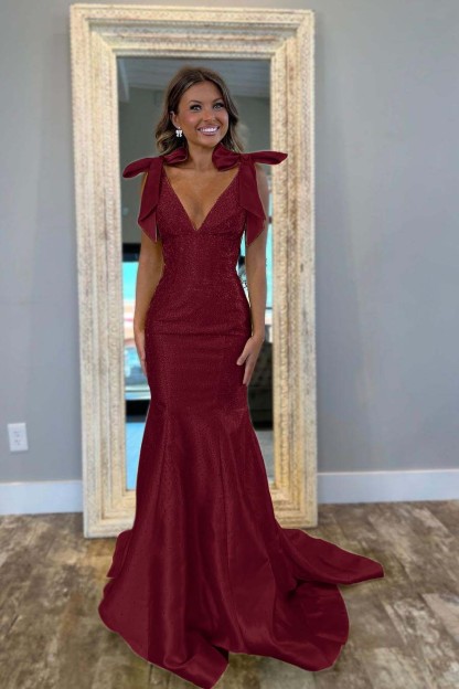 Straps V Neck Sleeveless Long Mermaid Formal Dress With Beading