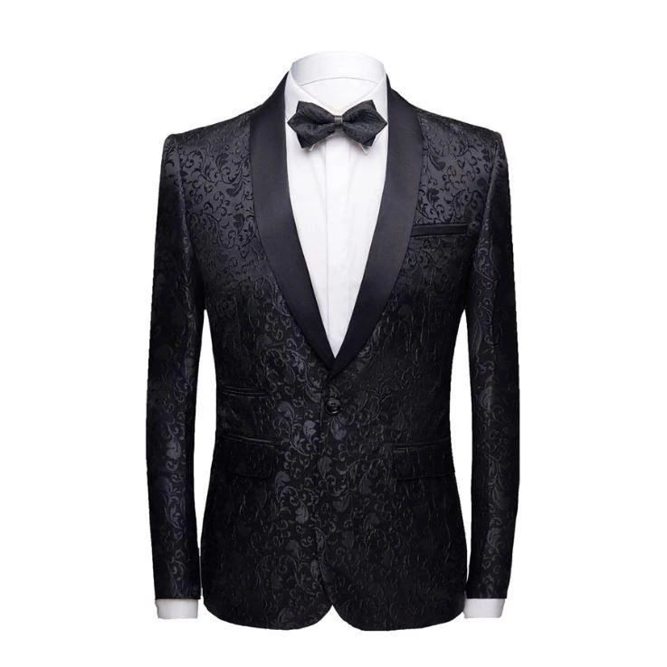 Unique Slim Fit Two-Piece Black Jacquard Shawl Lapel Men's Suits Wedding Groom Tuxedos