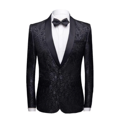 Unique Slim Fit Two-Piece Black Jacquard Shawl Lapel Men's Suits Wedding Groom Tuxedos