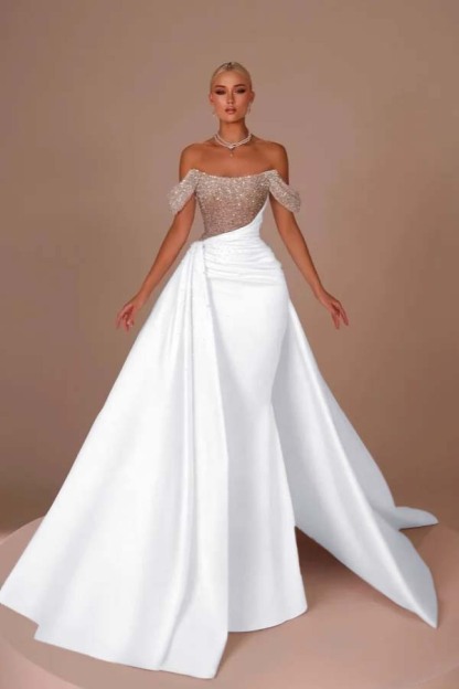 Off the Shoulder Strapless Mermaid Long Formal Dress With Sequins