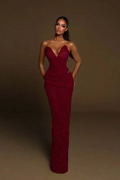 Strapless Sleeveless Long Mermaid Formal Dress With Pleated Beading