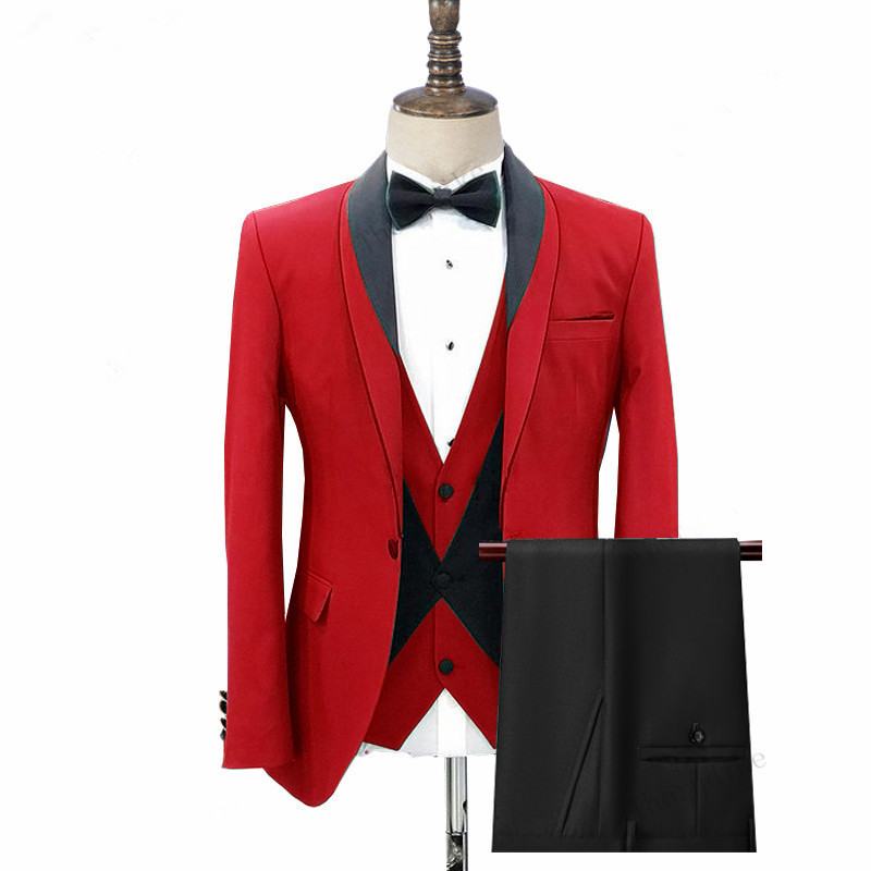Jonas Fashion Red Shawl Lapel Three-Piece Men's Suits for Wedding