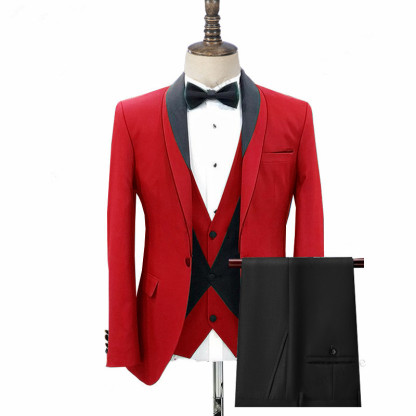 Jonas Fashion Red Shawl Lapel Three-Piece Men's Suits for Wedding