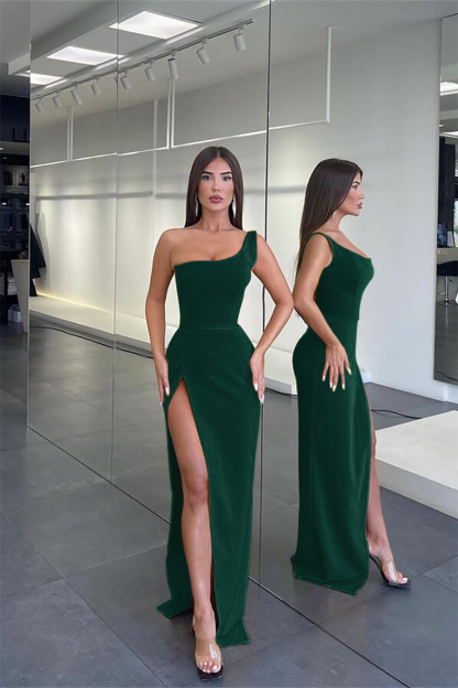 Pretty Long One Shoulder Sleeveless Mermaid Evening Dress Slit