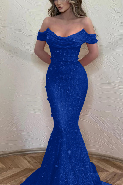 Orange Off the Shoulder Strapless Sleeveless Formal Dress With Sequins Mermaid