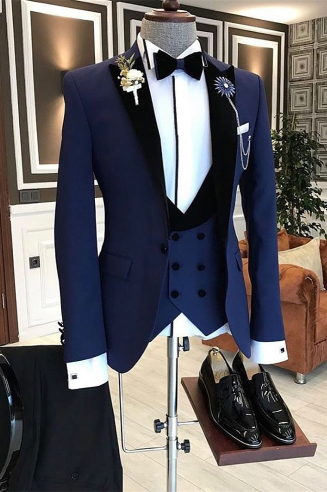 Formal Dark Navy Slim Fit Peaked Lapel Wedding Tuxedo
