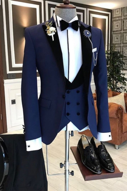 Formal Dark Navy Slim Fit Peaked Lapel Wedding Tuxedo