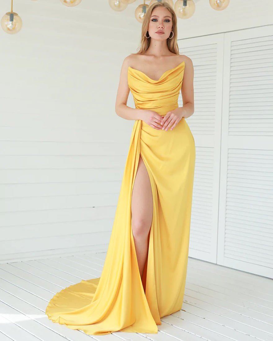 Fashionable Satin Maxi Strapless Wedding Guest or Prom Dress