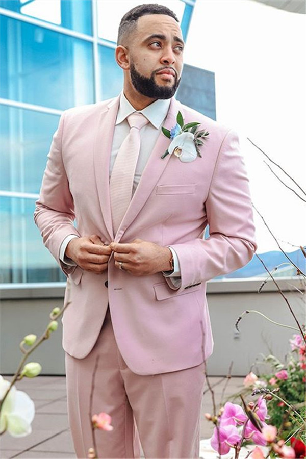 Pink Notched Lapel Two-Piece Slim Fit Dinner Prom Suits for Guys
