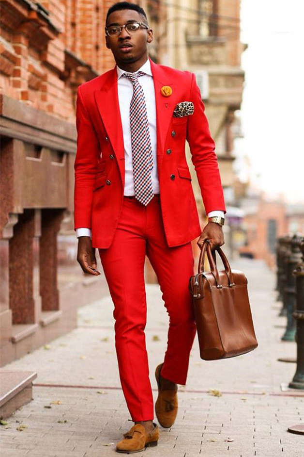 Fashion Red Double-Breasted Blazer for Groom with Peaked Lapel