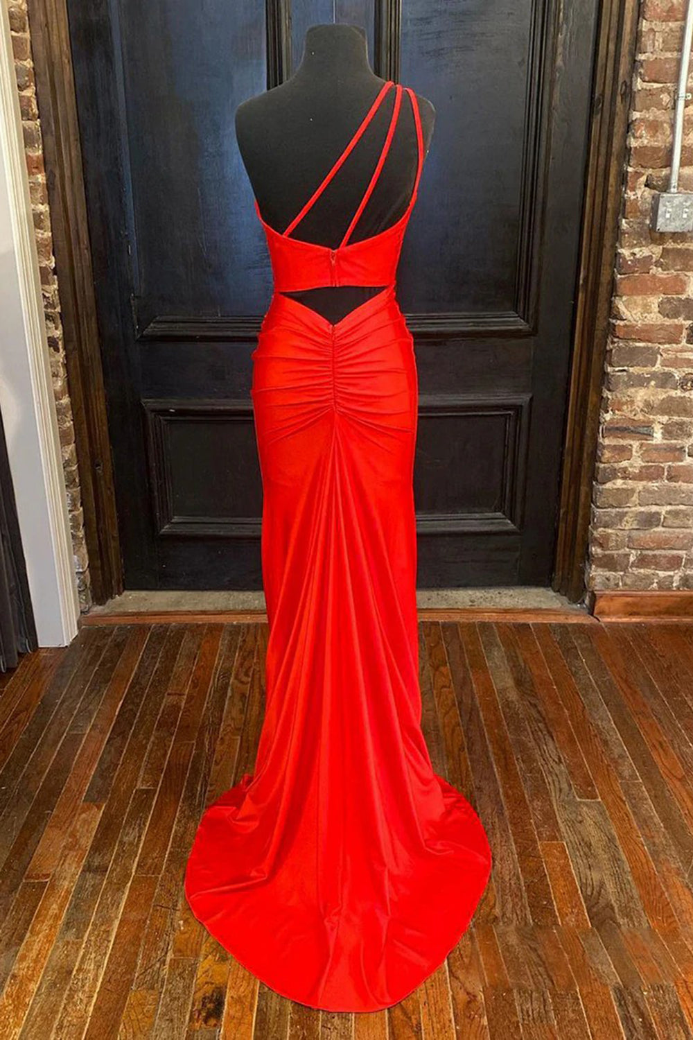 Hot Pink Prom Dress Featuring a One Shoulder Design and Slit