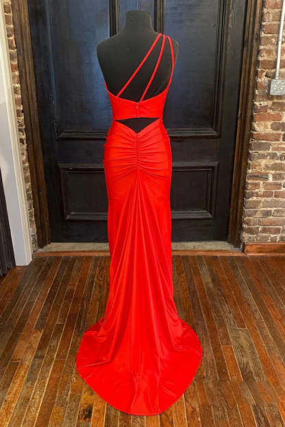 Hot Pink Prom Dress Featuring a One Shoulder Design and Slit