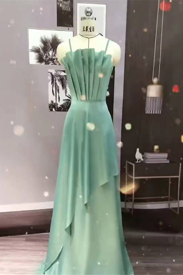 Spaghetti-Straps Dusty Sage Bridesmaid Dress