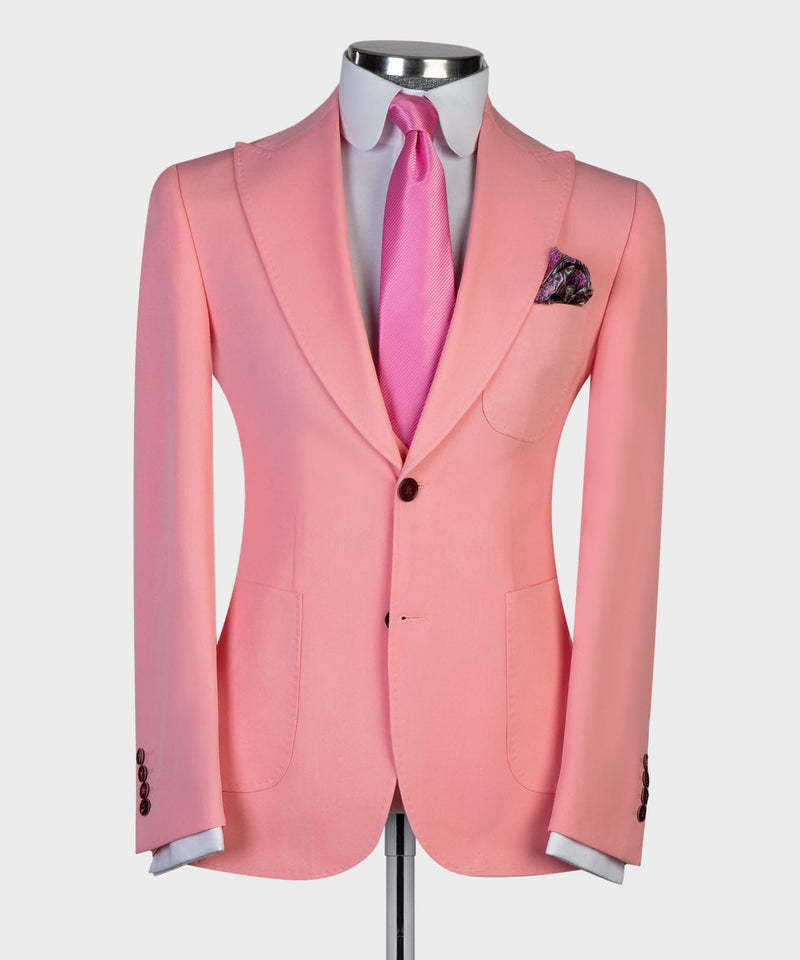 Dick Fashion Pink Peaked Lapel Slim Fit Three-Piece Men's Suits for Prom