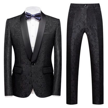 Classic Colin Shawl Lapel Black Jacquard Wedding Men's Suits