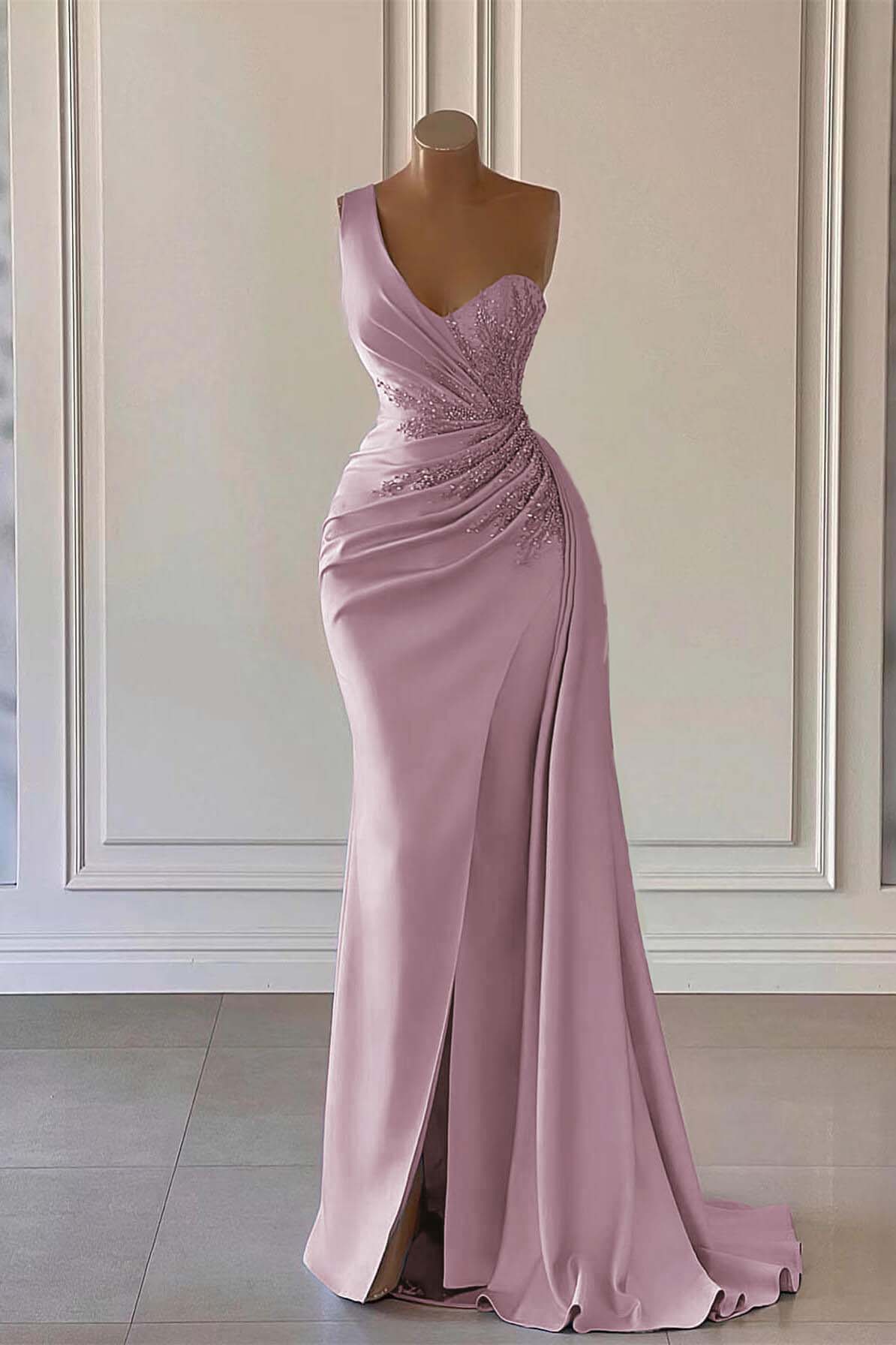 Charming Luxury One Shoulder Long Formal Dress Mermaid Split With Ruffles