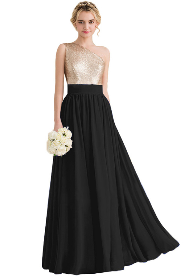 Sequins One Shoulder Long Bridesmaid Dress