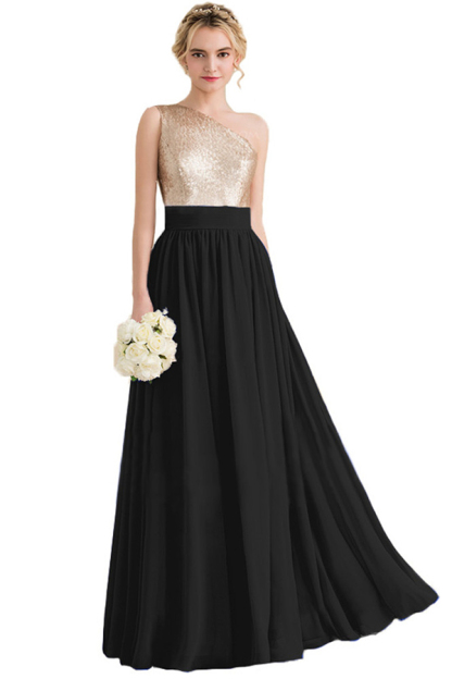 Sequins One Shoulder Long Bridesmaid Dress