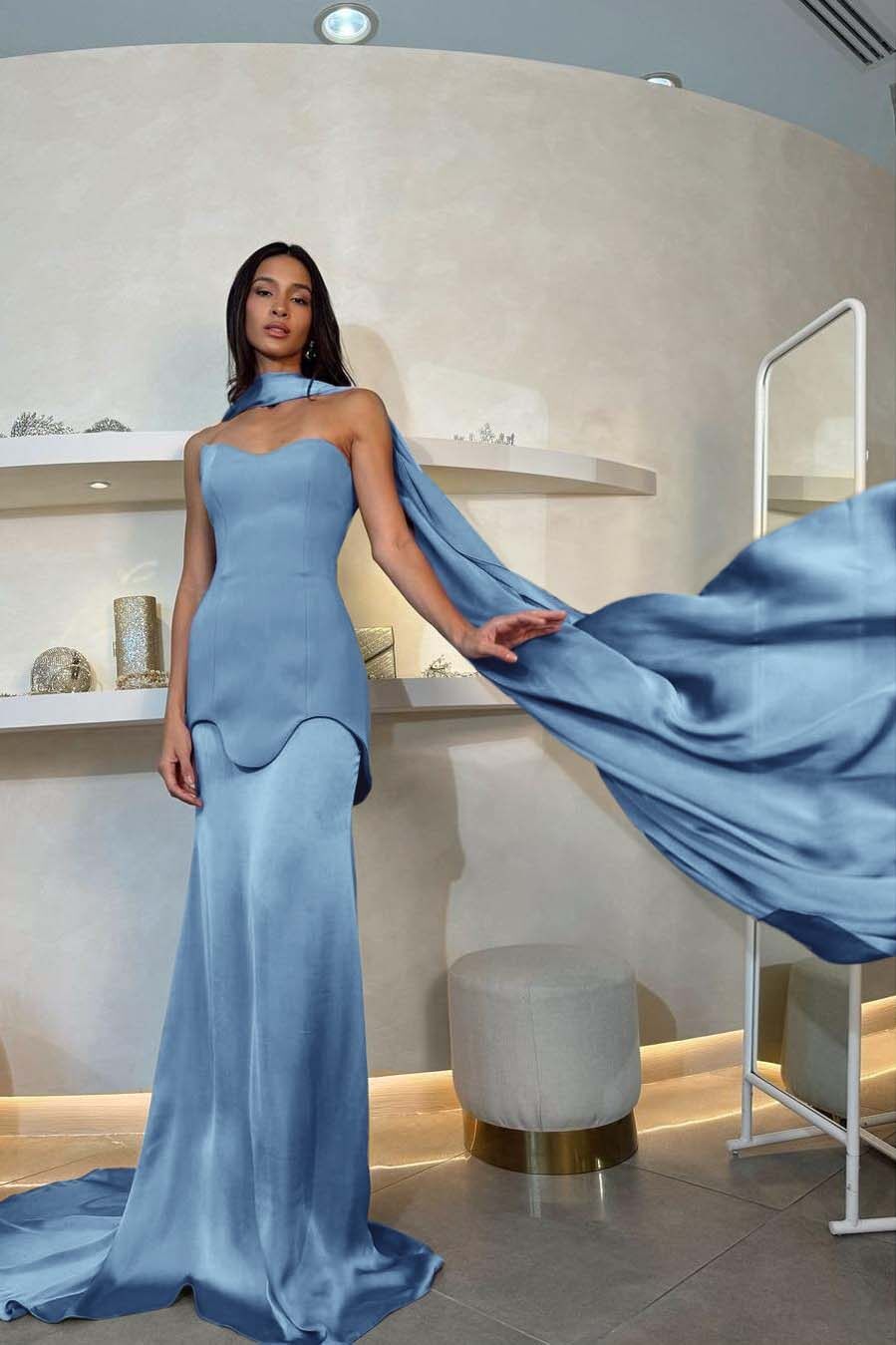 Halter Strapless Sleeveless Long Mermaid Formal Dress With Pleated