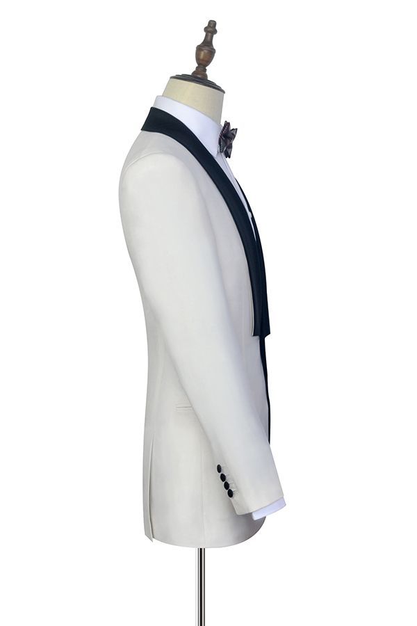 Black Knife Collar Classic White One-Button Wedding Suits for Men Wedding Tuxedos