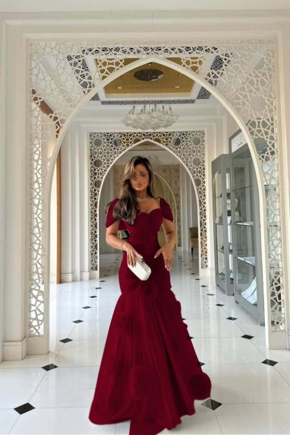 Sweetheart Short Sleeves Long Mermaid Formal Dress With Pleated