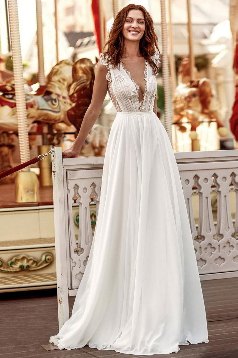 Long Sleeveless Chiffon Wedding Dress
