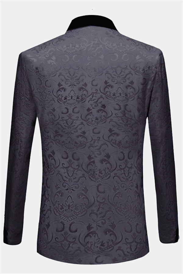 Unique Black Jacquard Men's Suits with Three-Piece Dinner Suits for Prom
