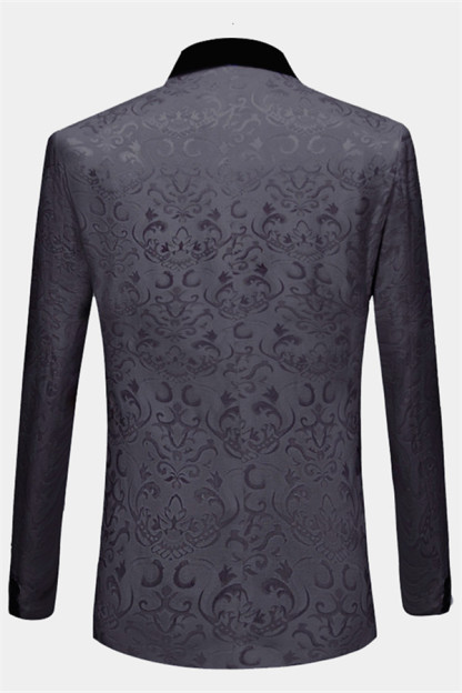 Unique Black Jacquard Men's Suits with Three-Piece Dinner Suits for Prom