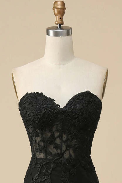 Sweetheart Long Pink Lace Corset Prom Dress with Slit