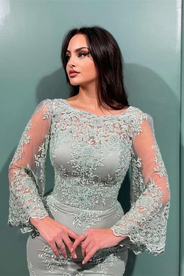 Long Sleeves Mermaid Bateau Evening Dress With Lace Appliques