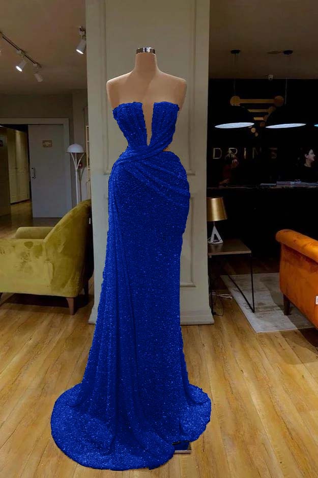 Sequins Sleeveless Gorgeous White Strapless Formal Dress With Pleated Online