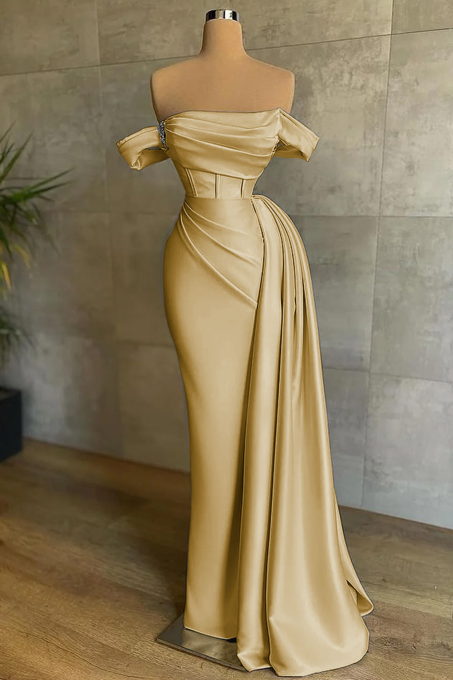 Stunning White Strapless Mermaid Pleated Long Formal Dress Off the Shoulder