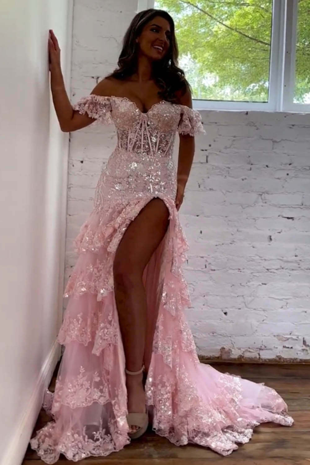 Elegant Navy Mermaid Prom Dress with Off-Shoulder Lace Ruffles