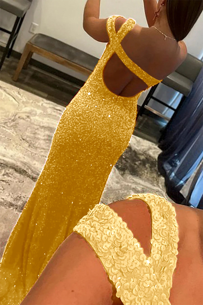 Sequined One-Shoulder Prom Dress in Fuchsia