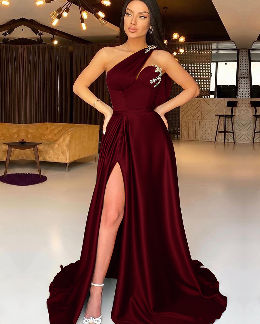 Dark Green Split One-Shoulder Evening Dress Mermaid With Beadings