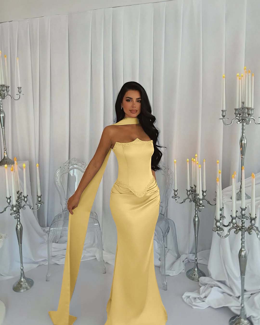 Strapless Sleeveless Long Mermaid Formal Dress With Beading Pleated