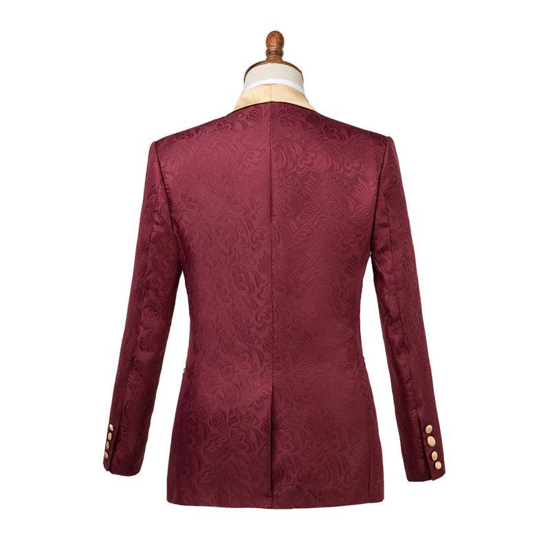 Gentle Burgundy Jacquard Men's Wedding Suit with Shawl Lapel