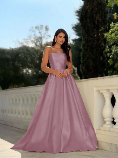 Chic Strapless Sleeveless Long A Line Formal Dress With Pleated
