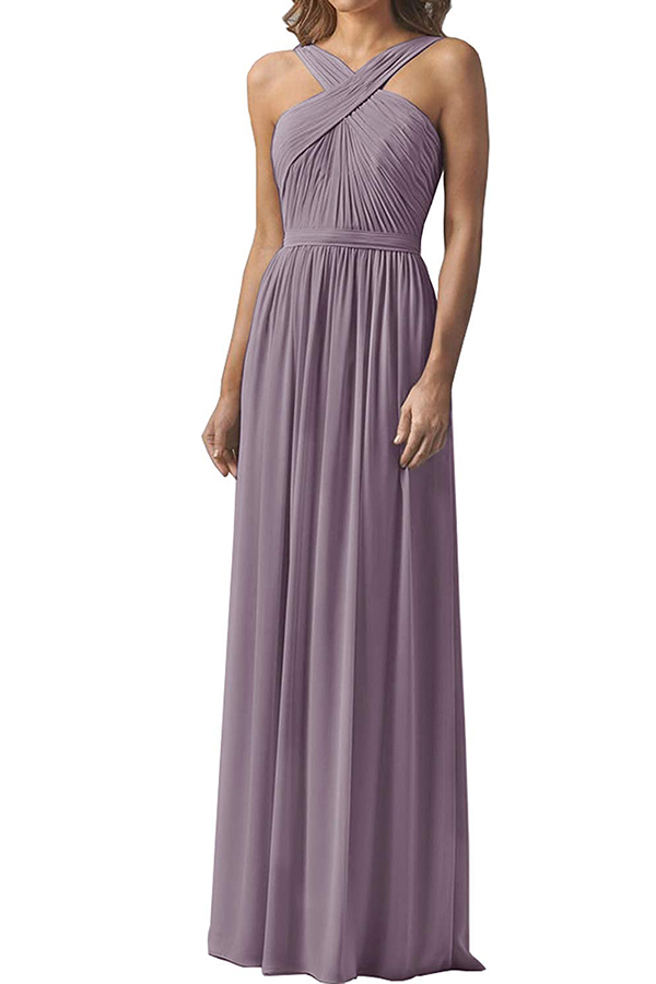 Halter Chiffon Long Bridesmaid Dress