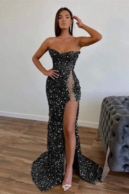 Amazing Dark Green Strapless Sleeveless Mermaid Formal Dress With Sequins