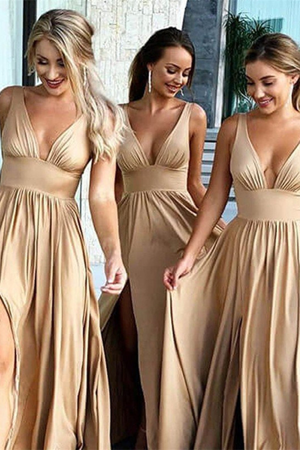 V-Neck Sleeveless Bridesmaid Dress with Split