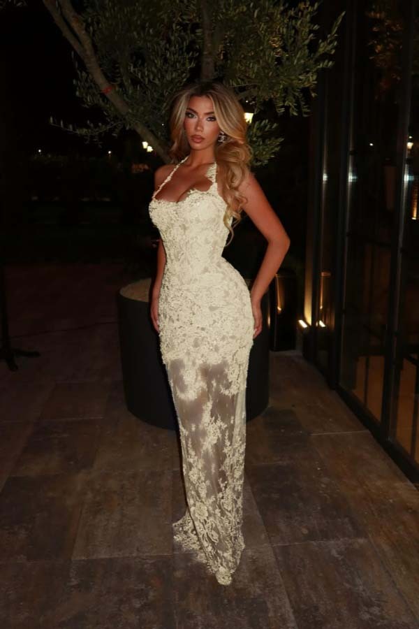 Halter Sleeveless Long Mermaid Formal Dress With Lace Embroidery