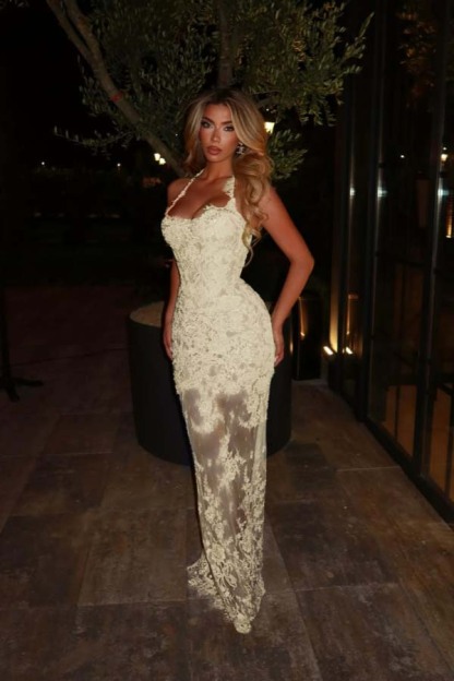 Halter Sleeveless Long Mermaid Formal Dress With Lace Embroidery